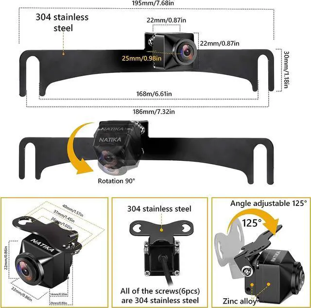Alt view image 5 of 7 - NATIKA Backup/Front View Camera: No Distorted Affect Starlight Night Vision HD Waterproof 960H CVBS/720P AHD Hitch Backup/Reverse/Rear View Camera License Plate for Cars Pickup Trucks SUV RV Van