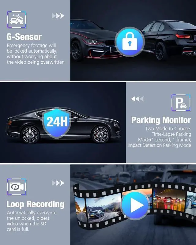 Alt view image 6 of 7 - Sarmert 2K Front Dash cam Built-in WiFi, 150°Car Camera with Night Vision, 32GB Memory Card Included, Car Dashboard Camera Recorder with Parking Mode, G-Sensor, Loop Recording, Voice Guidance