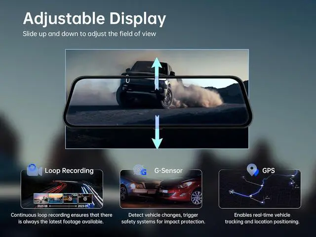 Alt view image 6 of 7 - Pelsee P10 2.5K Rear View Mirror Camera, 10'' Mirror Dash Cam Smart Driving Assistant w/BSD, Front and Rear Camera for Cars and Trucks,Night Vision,Voice Control,Parking Monitor,Free 32GB Card & GPS