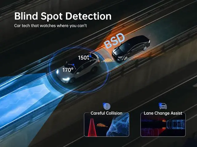 Alt view image 2 of 7 - Pelsee P10 2.5K Rear View Mirror Camera, 10'' Mirror Dash Cam Smart Driving Assistant w/BSD, Front and Rear Camera for Cars and Trucks,Night Vision,Voice Control,Parking Monitor,Free 32GB Card & GPS