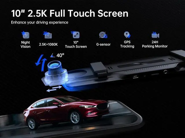 Alt view image 7 of 7 - Pelsee P10 2.5K Rear View Mirror Camera, 10'' Mirror Dash Cam Smart Driving Assistant w/BSD, Front and Rear Camera for Cars and Trucks,Night Vision,Voice Control,Parking Monitor,Free 32GB Card & GPS