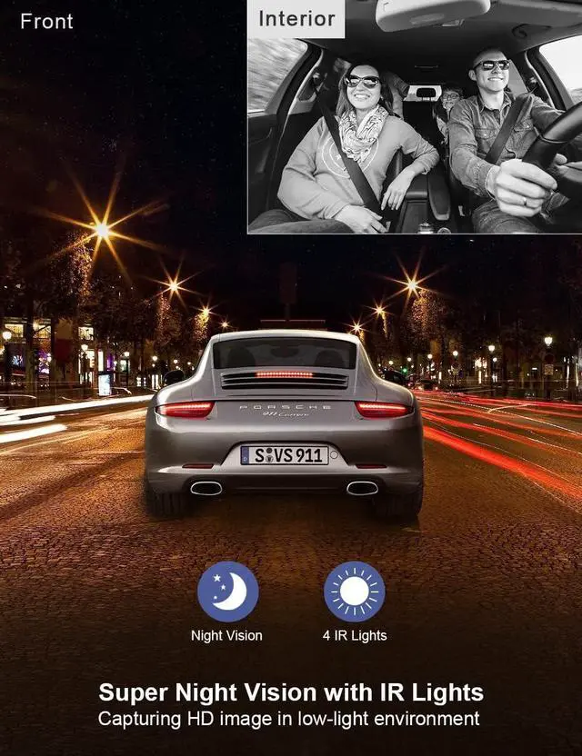 Alt view image 6 of 7 - 3 Channel Dash Cam Front and Rear Inside Dash Camera for Cars 2K+1080P+1080P, 3 Way Triple Dashcam with Infrared Night Vision Parking Monitor for Truck and Taxi Driver