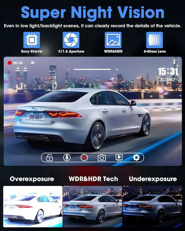 Alt view image 6 of 7 - 2024 Upgrade 4K Rear View Mirror Camera 2160P UHD 10" Mirror Dash Cam with 64G SD Card Front and Rear Mirror Backup Camera for Car w Adjustable Reverse Line Night Vision 24H Parking Monitor