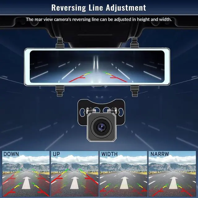 Alt view image 3 of 7 - 11.26 inch Portable Bluetooth Mirror Dash Cam with Apple Carplay/Android Auto Car Stereo Reversing Monitor Kit Vehicle Backup Camera 2 Split Screen/Bluetooth/DVR Loop Recording/Voice Control DC7V-32V