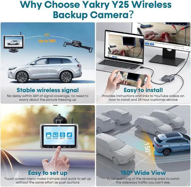 Alt view image 5 of 7 - Yakry Wireless Backup Camera 5 Inch - Easy to Install Touch Key HD 1080P Monitor - No Delay Digital Signal Reverse Cam Night Vision for Car Truck Trailer Hitch Y25