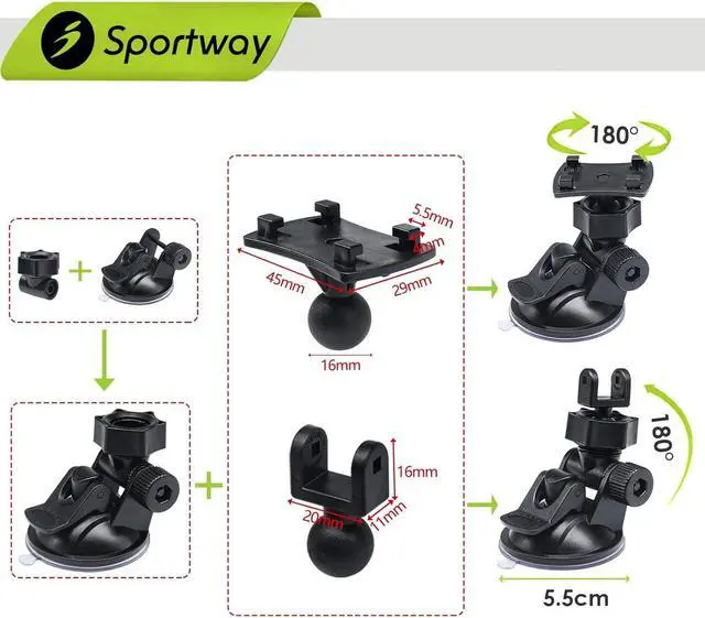 Alt view image 4 of 7 - Sportway S40 Dash Cam Suction Mount with 360 Rotating Joints Compatible for Rove, Rexing, Z-Edge, Old Shark, Yi, TOGUARD, Compark, Kingslim, Crosstour and Most Dash Cameras, DVR, GPS