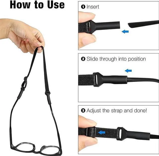 Alt view image 2 of 6 - MoKo Adjustable Glasses Straps - 4 Pcs No Tails Glasses Straps Holder, Adjustable Eyeglasses Strap Lanyards for Men Women Glasses Straps, Anti-slip Sunglasses Strap, Black