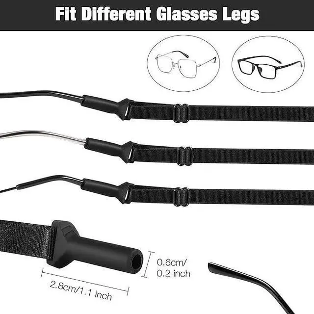 Alt view image 3 of 6 - MoKo Adjustable Glasses Straps - 4 Pcs No Tails Glasses Straps Holder, Adjustable Eyeglasses Strap Lanyards for Men Women Glasses Straps, Anti-slip Sunglasses Strap, Black