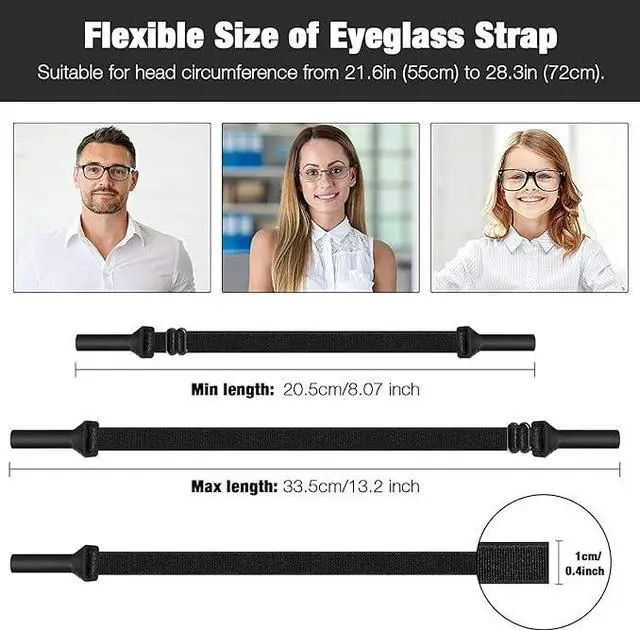 Alt view image 5 of 6 - MoKo Adjustable Glasses Straps - 4 Pcs No Tails Glasses Straps Holder, Adjustable Eyeglasses Strap Lanyards for Men Women Glasses Straps, Anti-slip Sunglasses Strap, Black