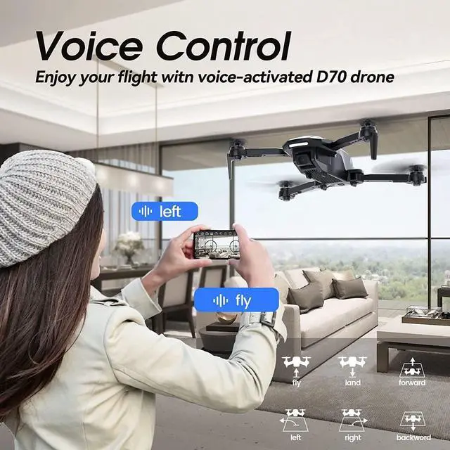 Alt view image 4 of 7 - DEERC Drone with Camera, D70 Drones with Camera for Adults 1080P HD, RC Quadcopter for Beginners with 2 Batteries, Kids Toy Easy to Play, Auto Hover, Voice Control, APP Control, 3D Flips