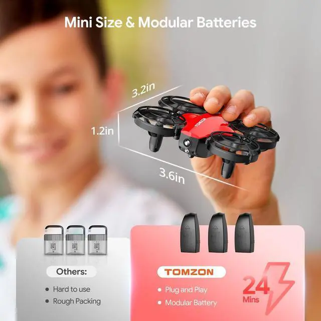 Alt view image 3 of 7 - TOMZON A24 Mini Drone for Kids with Battle Mode, Kids Drone with Throw to Go, High Speeds Rotation, Self Spin and 3D Flip, RC Quadcopter with Altitude Hold, Headless Mode,3 Batteries, Safe Cover, Red