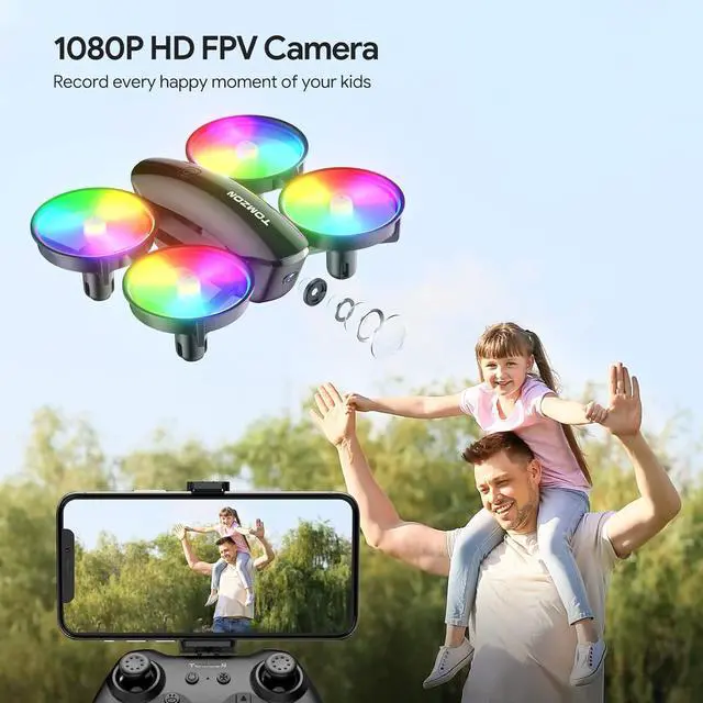 Alt view image 3 of 6 - TOMZON A23W Drone with Camera 1080P, LED Kids Drone with Throw to Go, High Speed Rotation and 3D Flip, Mini Drone for Kids with Circle Fly, Gravity Sensor, 3 Speeds, 2 Batteries