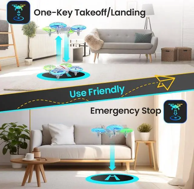 Alt view image 4 of 7 - DEERC D23 Mini Drone for Kids 8-12 and Beginners, LED RC Quadcopter Indoor Drone with 2 Batteries, Light Switch, 360° Flip, Fly Back, Propeller Full Protect, Easy to Use Kids Gifts Toys for Boys, Girl