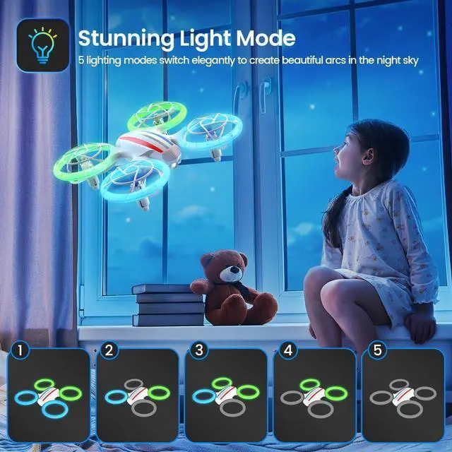 Alt view image 3 of 7 - DEERC D23 Mini Drone for Kids 8-12 and Beginners, LED RC Quadcopter Indoor Drone with 2 Batteries, Light Switch, 360° Flip, Fly Back, Propeller Full Protect, Easy to Use Kids Gifts Toys for Boys, Girl