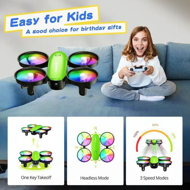 Alt view image 4 of 6 - TOMZON A23 Mini Drone for Kids and Beginners, RC Toy Drone with Throw to Go, Easy to Learn, Auto-rotation, 3D Flips, Circle Fly, Headless Mode, 2 Batteries, Gift for Boys and Girls, Green