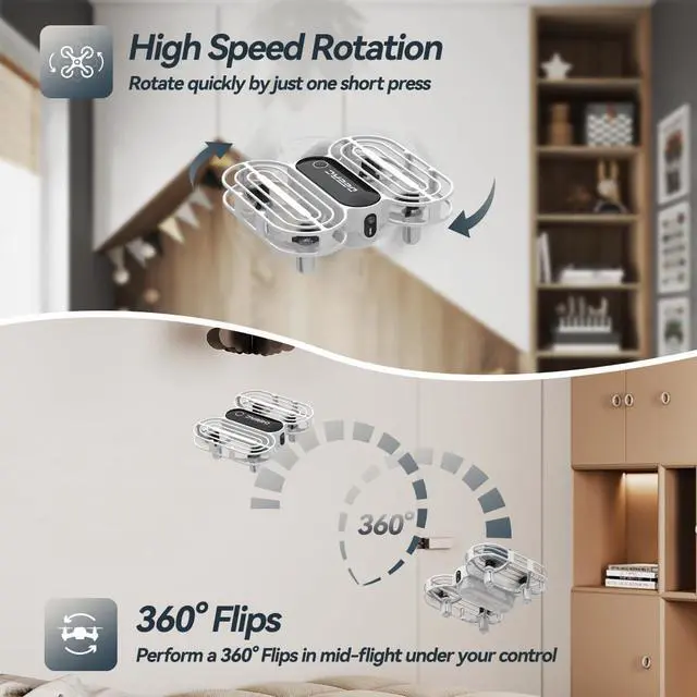 Alt view image 5 of 7 - DEERC D11 Mini Drone for Kids, Kids Drone with LED RC Quadcopter with Toss to Launch, Circle Fly, 3D Flip, Auto Hovering, 3 Speeds, One Key Takeoff/Landing, 2 Batteries for 16mins,