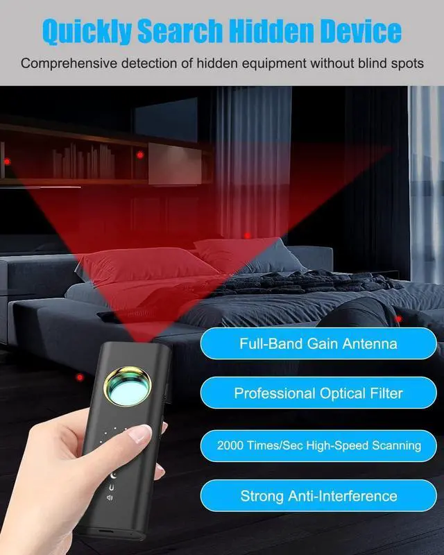 Alt view image 2 of 7 - Premium Hidden Camera Detector Finder, Bug Detector, GPS Tracker Detector, RF Signal Detector, 4 Pro Modes, 6 Levels Sensitivity, 36H Working Time, Spy Camera Detector Device for Car/Office/Travel