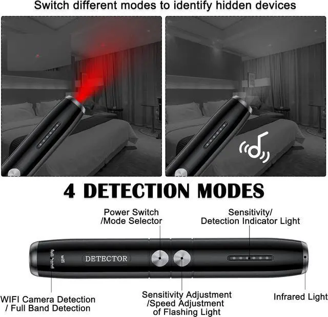 Alt view image 2 of 6 - Anti Spy Detector, Camera Detector Bug Detector, Privacy Protector for Audio Camera Devices Detector with 5 Levels Sensitivity, Portable Wireless Signals Detector for Travel Office Home Hotel