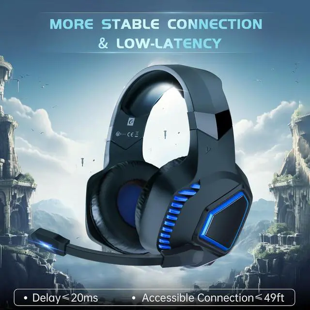 Alt view image 4 of 7 - GMRPWNAGE Wireless Gaming Headset for PS5, PS4, Mac, Switch, PC - 2.4GHz Wireless Gaming Headphones, Bluetooth 5.2 - Adjustable Noise Canceling Microphone - 3.5MM Wired Mode for Xbox Series(Blue)
