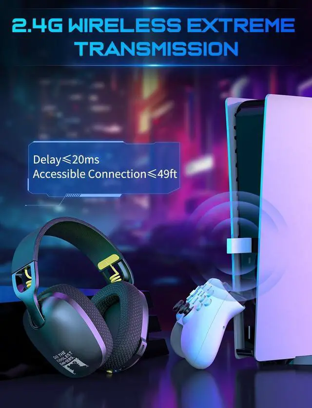 Alt view image 3 of 7 - Wireless Gaming Headset with Microphone for PS4, PS5, PC, Switch, Mac, FEIYING 2.4GHz Bluetooth 5.3 Gaming Headphones with ENC Noise Cancelling Mic, 3.5mm Jack Wired 3-in-1 Gaming Headphones Ergonomic