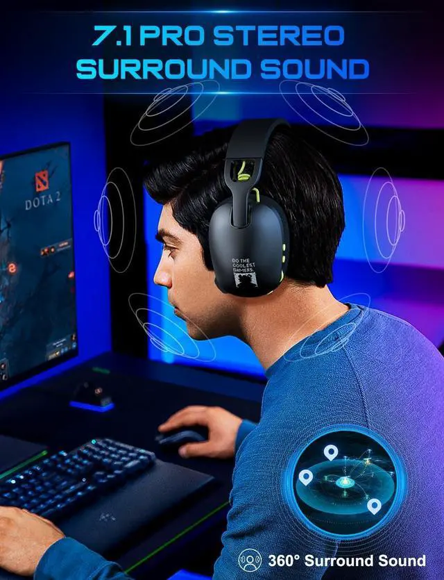 Alt view image 7 of 7 - Wireless Gaming Headset with Microphone for PS4, PS5, PC, Switch, Mac, FEIYING 2.4GHz Bluetooth 5.3 Gaming Headphones with ENC Noise Cancelling Mic, 3.5mm Jack Wired 3-in-1 Gaming Headphones Ergonomic