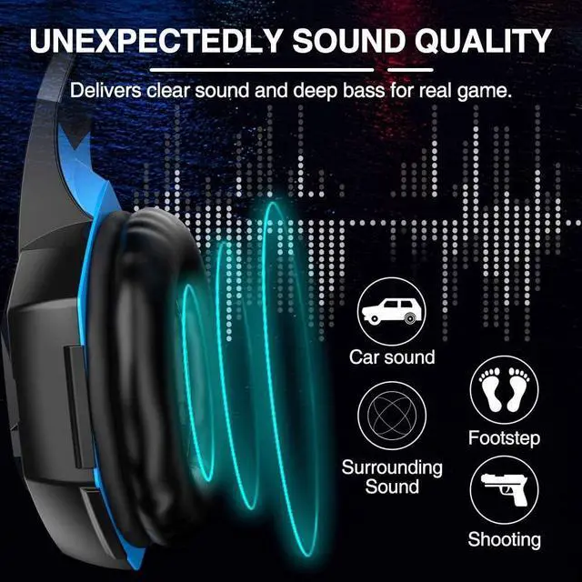 Alt view image 3 of 7 - VersionTECH. Gaming Headset for PS4 / PS5 Xbox One PC, G2000 Gaming Headphones with Mic, LED Lights, Noise Reduction, Stereo Bass Surround for Laptop, Mac, Tablet, Mobile Games