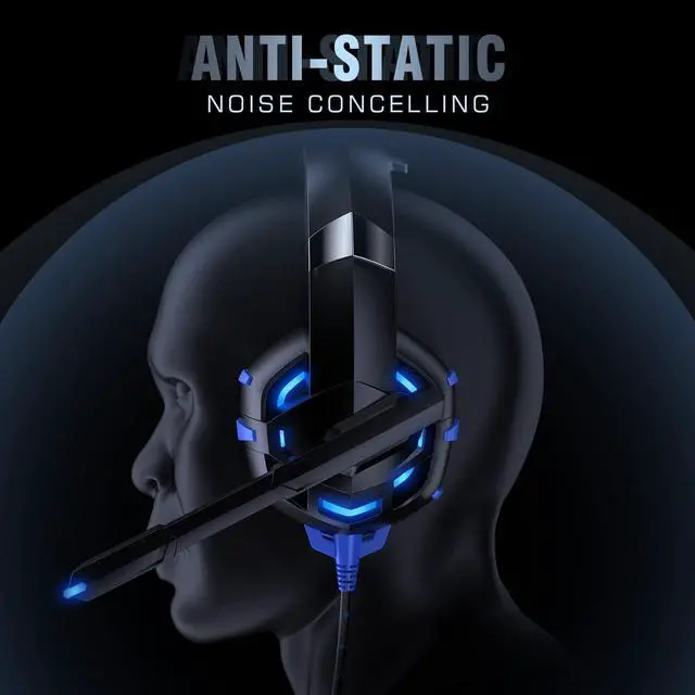 Alt view image 2 of 7 - GIZORI Gaming Headset Xbox Headset, PS5 Headset with 7.1 Surround Sound Stereo, Gaming Headphones with Noise Canceling Mic & LED Light, Compatible with Xbox Series X|S, PS4, PS5, PC (Blue), (K2)