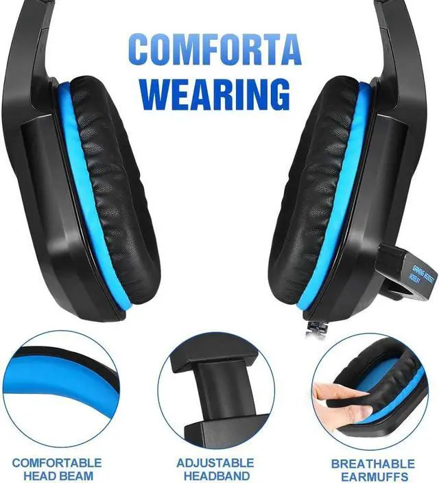Alt view image 6 of 7 - PHOINIKAS Gaming Headset, PS5 Headset for PS4, Xbox One, PC, Laptop, Nintendo Switch, Over Ear Headphones Noise-Cancelling Mic, Bass Surround, Gift for Kids - Blue