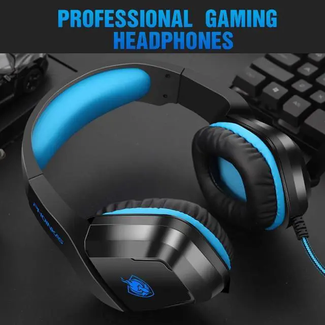 Alt view image 5 of 7 - PHOINIKAS Gaming Headset, PS5 Headset for PS4, Xbox One, PC, Laptop, Nintendo Switch, Over Ear Headphones Noise-Cancelling Mic, Bass Surround, Gift for Kids - Blue