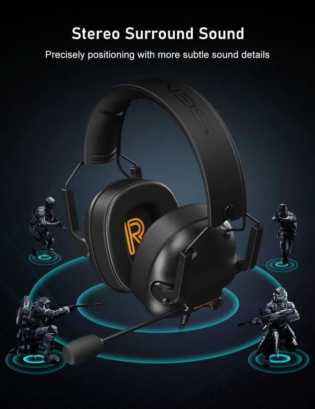 Alt view image 6 of 7 - SENZER SG500 Surround Sound Pro Gaming Headset with Noise Cancelling Microphone - Detachable Memory Foam Ear Pads - Portable Foldable Headphones for PC, PS4, PS5, Xbox One, Switch