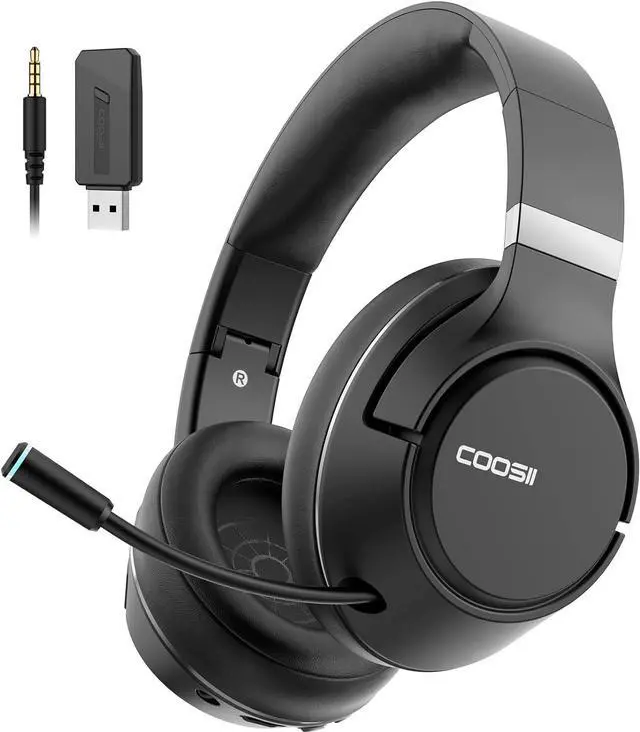Main image of COOSII Wireless Headphones with Microphone, 40H Playtime Bluetooth Over Ear Headset with Retractable Mic, USB Dongle for Gaming, Office, Smartphones, Computer