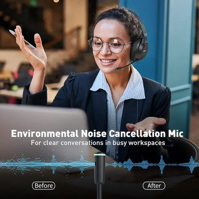 Alt view image 5 of 7 - COOSII Wireless Headphones with Microphone, 40H Playtime Bluetooth Over Ear Headset with Retractable Mic, USB Dongle for Gaming, Office, Smartphones, Computer