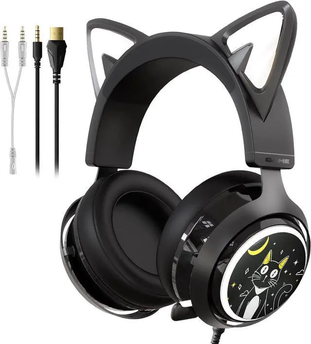 Main image of SOMIC GS510 Gaming Headset, Cat Ear Headset PC Gaming Headphones with Retractable Mic Noise Cancelling, 7.1 Stereo Sound, DIY Face Covers for PC, PS4, PS5, Black