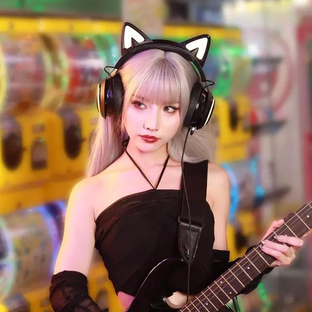 Alt view image 7 of 7 - SOMIC GS510 Gaming Headset, Cat Ear Headset PC Gaming Headphones with Retractable Mic Noise Cancelling, 7.1 Stereo Sound, DIY Face Covers for PC, PS4, PS5, Black