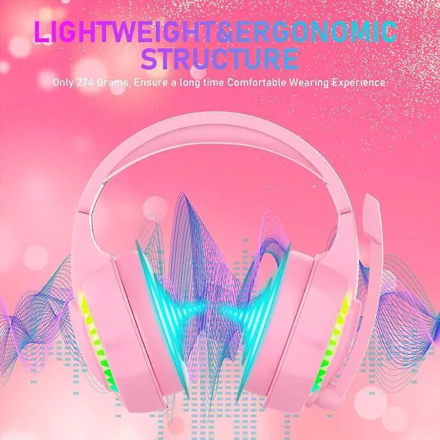 Alt view image 4 of 7 - Wired Gaming Headset with Rainbow RGB Backlight Retractable Noise Isolating Microphone Stereo Sound Deep Bass Memory Foam Earmuff Over Ear Headphone for PS4 Xbox One Switch PC Mac Gamer Music (Pink)