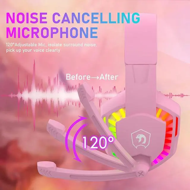 Alt view image 5 of 7 - Wired Gaming Headset with Rainbow RGB Backlight Retractable Noise Isolating Microphone Stereo Sound Deep Bass Memory Foam Earmuff Over Ear Headphone for PS4 Xbox One Switch PC Mac Gamer Music (Pink)