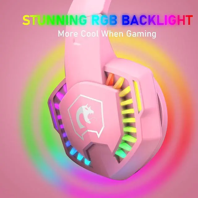 Alt view image 6 of 7 - Wired Gaming Headset with Rainbow RGB Backlight Retractable Noise Isolating Microphone Stereo Sound Deep Bass Memory Foam Earmuff Over Ear Headphone for PS4 Xbox One Switch PC Mac Gamer Music (Pink)