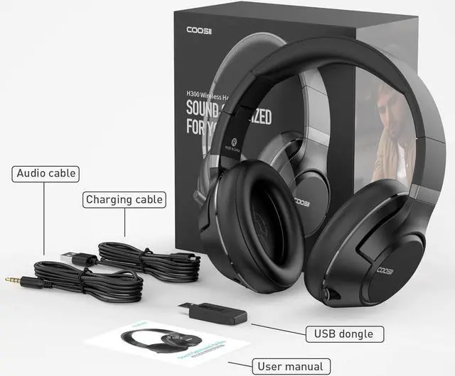 Alt view image 7 of 7 - COOSII H300 Wireless Headphones Bluetooth with Microphone, Over Ear Headsets with Environmental Noise Cancelling Retractable Mic, USB Dongle & Mute for Office Laptop Computer Chromebook Smartphone