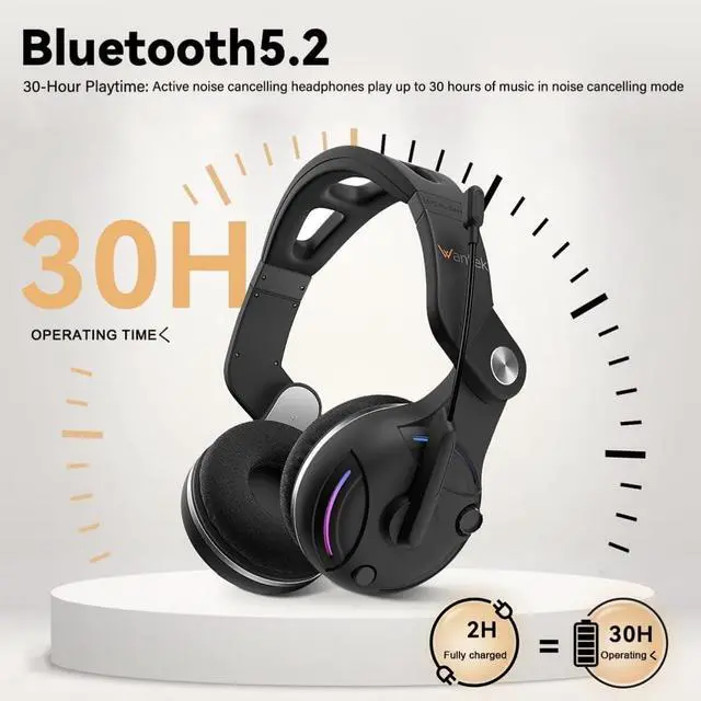Alt view image 3 of 7 - Wireless Headsets with Microphone, Wantek Bluetooth Headphones with Adjustable Noise-Canceling Microphone, 45+ Playtime, Wired or Wireless Mode, Stable Connect with Computer and Mobile (T2L)
