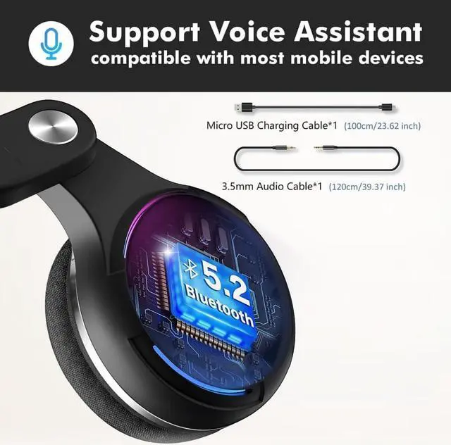 Alt view image 6 of 7 - Wireless Headsets with Microphone, Wantek Bluetooth Headphones with Adjustable Noise-Canceling Microphone, 45+ Playtime, Wired or Wireless Mode, Stable Connect with Computer and Mobile (T2L)