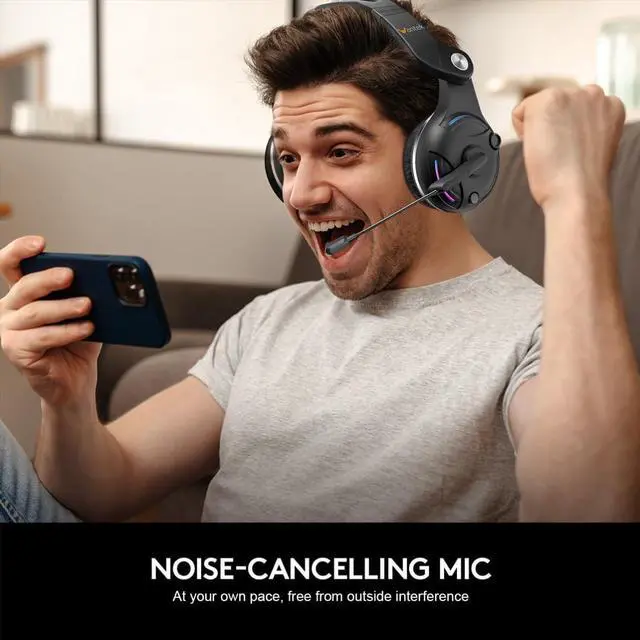 Alt view image 7 of 7 - Wireless Headsets with Microphone, Wantek Bluetooth Headphones with Adjustable Noise-Canceling Microphone, 45+ Playtime, Wired or Wireless Mode, Stable Connect with Computer and Mobile (T2L)
