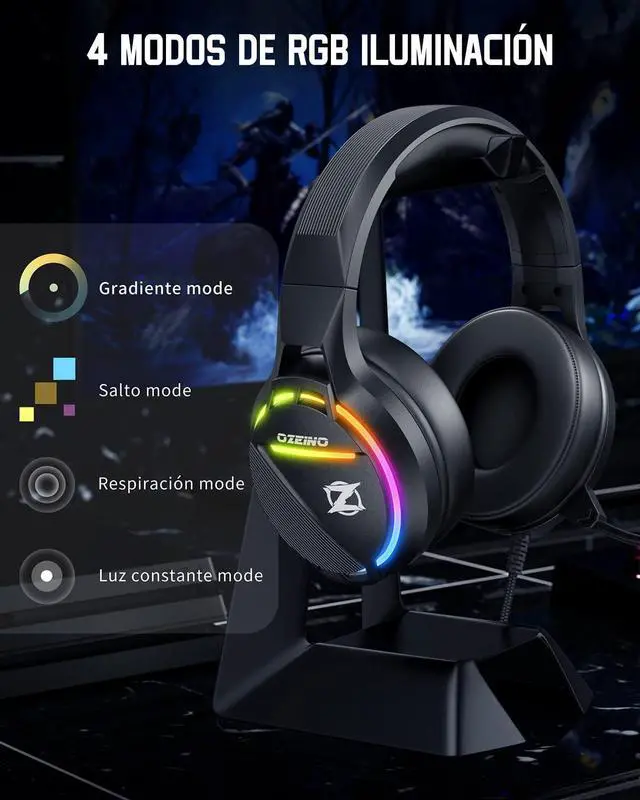 Alt view image 5 of 7 - Gaming headsets for PS5 with Noise Cancelling Microphone, Gaming Headphones with 3.5mm Jack with 50mm Drivers, RGB Light and 3D Surround bass, for PS4 PS5 Xbox PC Switch