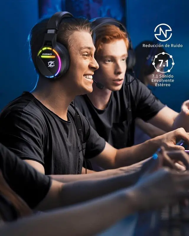 Alt view image 7 of 7 - Gaming headsets for PS5 with Noise Cancelling Microphone, Gaming Headphones with 3.5mm Jack with 50mm Drivers, RGB Light and 3D Surround bass, for PS4 PS5 Xbox PC Switch