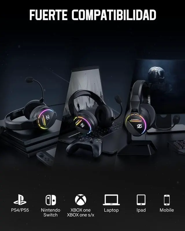 Alt view image 6 of 7 - Gaming headsets for PS5 with Noise Cancelling Microphone, Gaming Headphones with 3.5mm Jack with 50mm Drivers, RGB Light and 3D Surround bass, for PS4 PS5 Xbox PC Switch