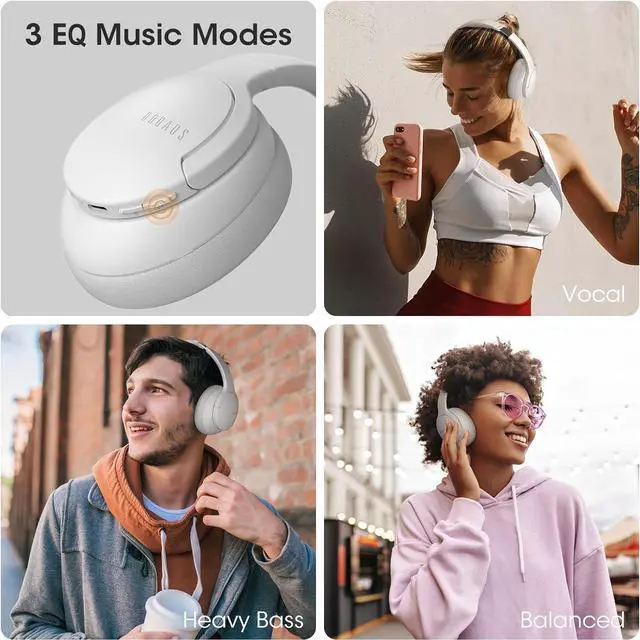 Alt view image 7 of 7 - DOQAUS Wireless Over Ear Bluetooth Headphones, 90H Playtime and 3 EQ Modes Wireless Headphones with HD Mic, HiFi Stereo Sound, Deep Bass, Foldable Wireless Headset for Home Travel Office(Light Gray)