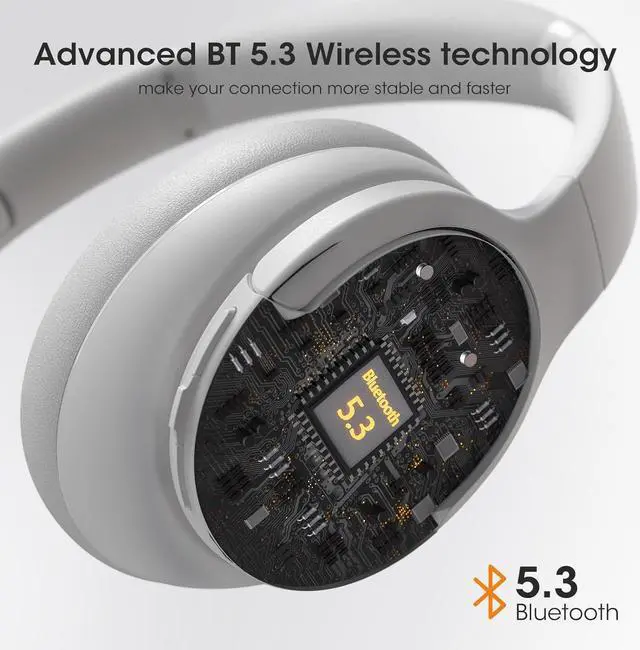 Alt view image 3 of 7 - DOQAUS Wireless Over Ear Bluetooth Headphones, 90H Playtime and 3 EQ Modes Wireless Headphones with HD Mic, HiFi Stereo Sound, Deep Bass, Foldable Wireless Headset for Home Travel Office(Light Gray)