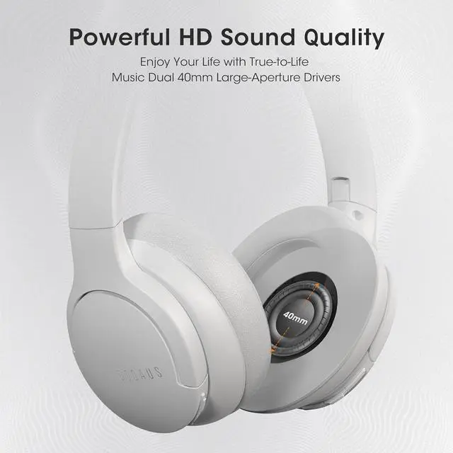 Alt view image 6 of 7 - DOQAUS Wireless Over Ear Bluetooth Headphones, 90H Playtime and 3 EQ Modes Wireless Headphones with HD Mic, HiFi Stereo Sound, Deep Bass, Foldable Wireless Headset for Home Travel Office(Light Gray)