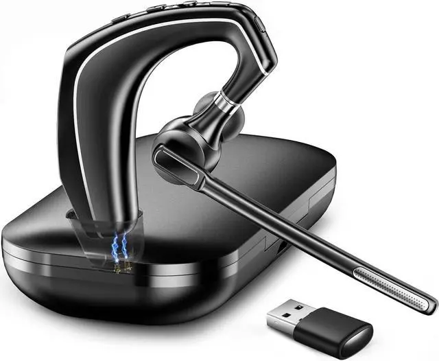 Main image of Bluetooth Headset V5.1, EKVANBEL Wireless Headset for Computer with 500mAh Charging Case, Bluetooth Earpiece with Noise Canceling Mic for Driving and Office. (USB-A Bluetooth Adapter Included)