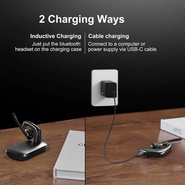 Alt view image 5 of 7 - Bluetooth Headset V5.1, EKVANBEL Wireless Headset for Computer with 500mAh Charging Case, Bluetooth Earpiece with Noise Canceling Mic for Driving and Office. (USB-A Bluetooth Adapter Included)