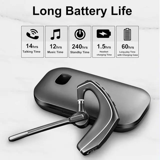 Alt view image 2 of 7 - Bluetooth Headset V5.1, EKVANBEL Wireless Headset for Computer with 500mAh Charging Case, Bluetooth Earpiece with Noise Canceling Mic for Driving and Office. (USB-A Bluetooth Adapter Included)